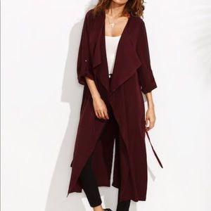 Rolled Up Sleeve Split Back Self Tie Outerwear